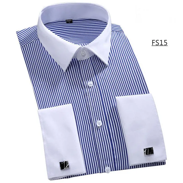 Men French Cufflinks Shirt 2017 New Men's Shirt Long Sleeve Casual Male Brand Shirts Slim Fit French Cuff Dress Shirts For Men