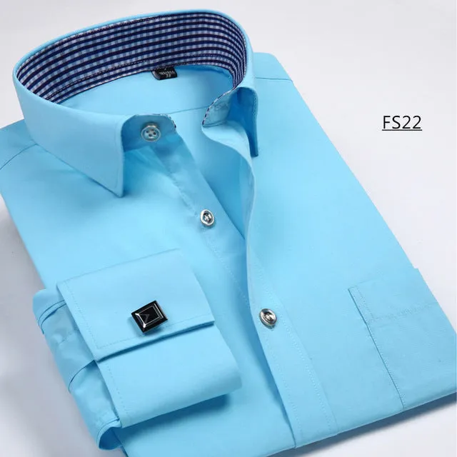 Men French Cufflinks Shirt 2017 New Men's Shirt Long Sleeve Casual Male Brand Shirts Slim Fit French Cuff Dress Shirts For Men