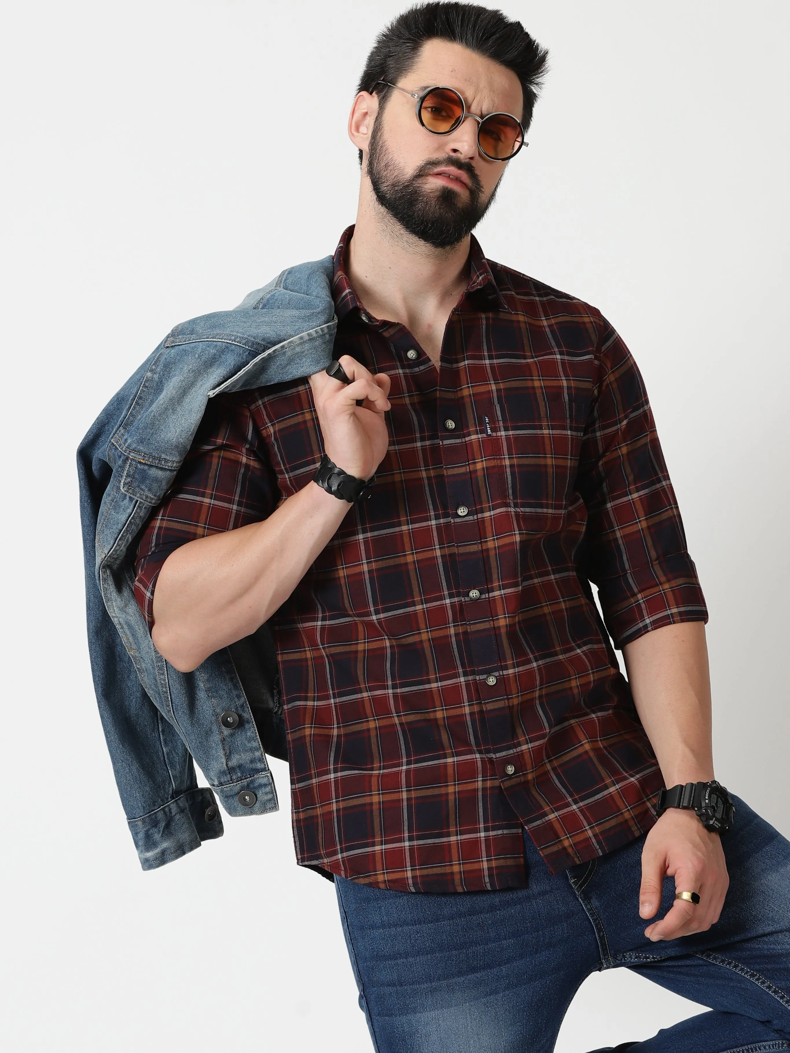 MEN'S BROWN CHECKS SLIM FIT SHIRT