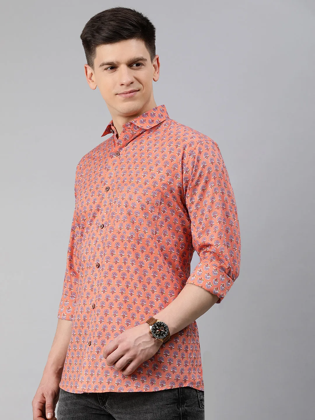 Men's Peach Cotton Full Sleeves Shirts For Men - Taantav