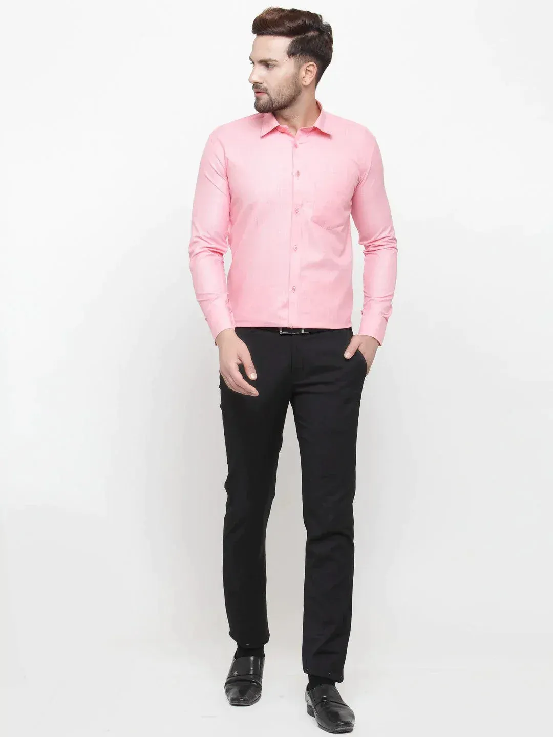 Men's Pink Cotton Geometric Formal Shirts - Taantav