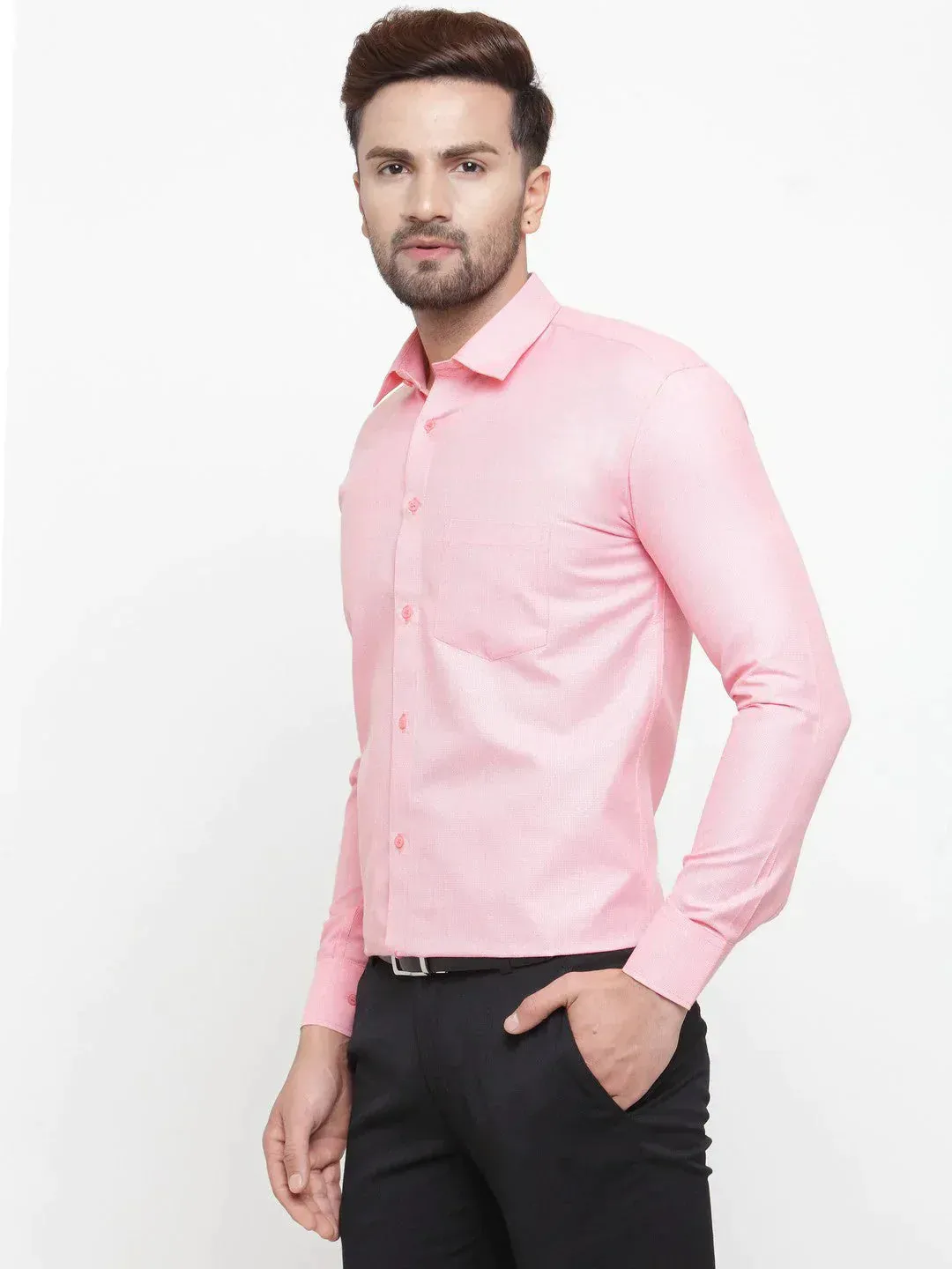 Men's Pink Cotton Geometric Formal Shirts - Taantav