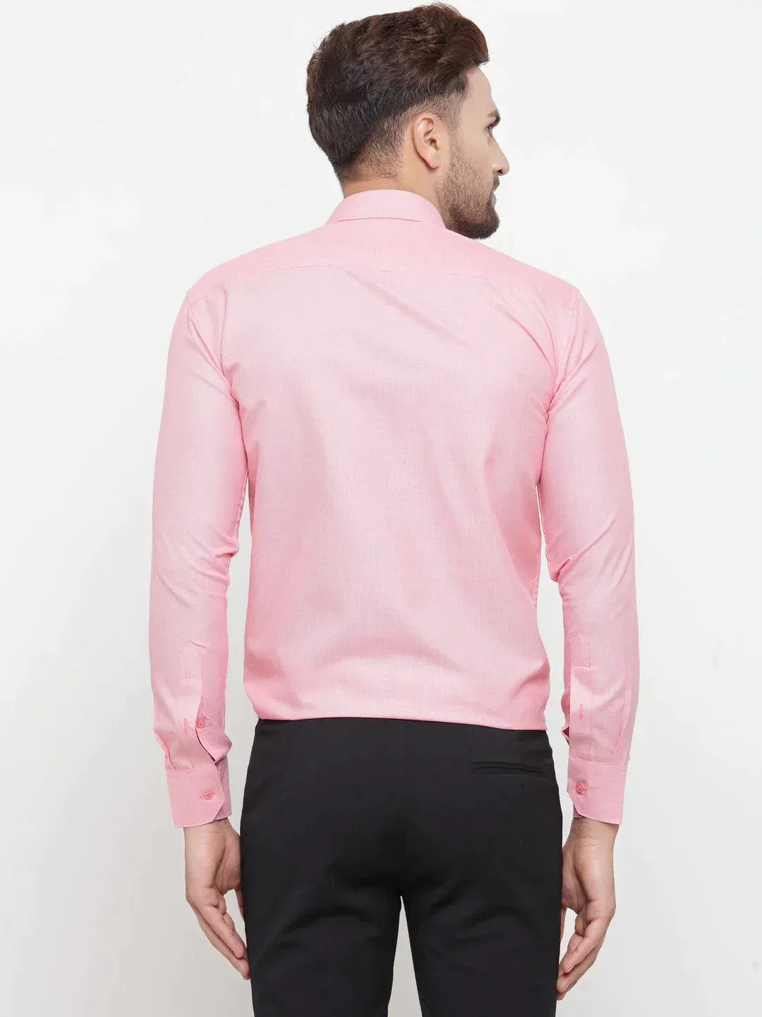 Men's Pink Cotton Geometric Formal Shirts - Taantav