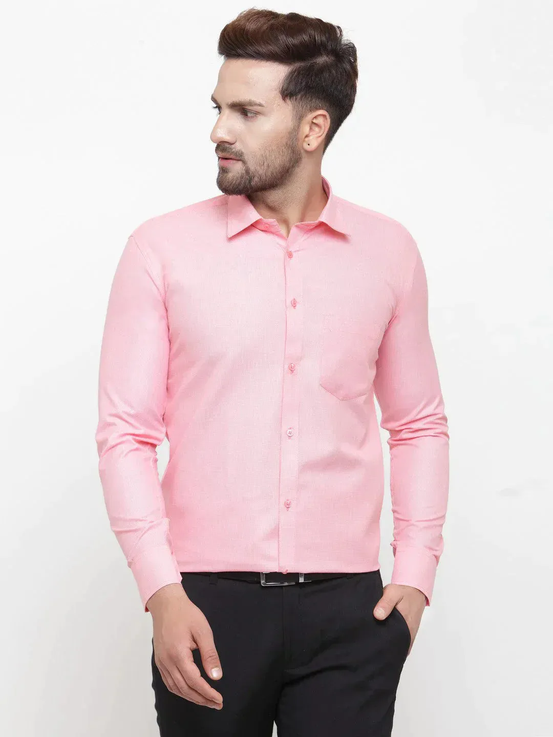 Men's Pink Cotton Geometric Formal Shirts - Taantav