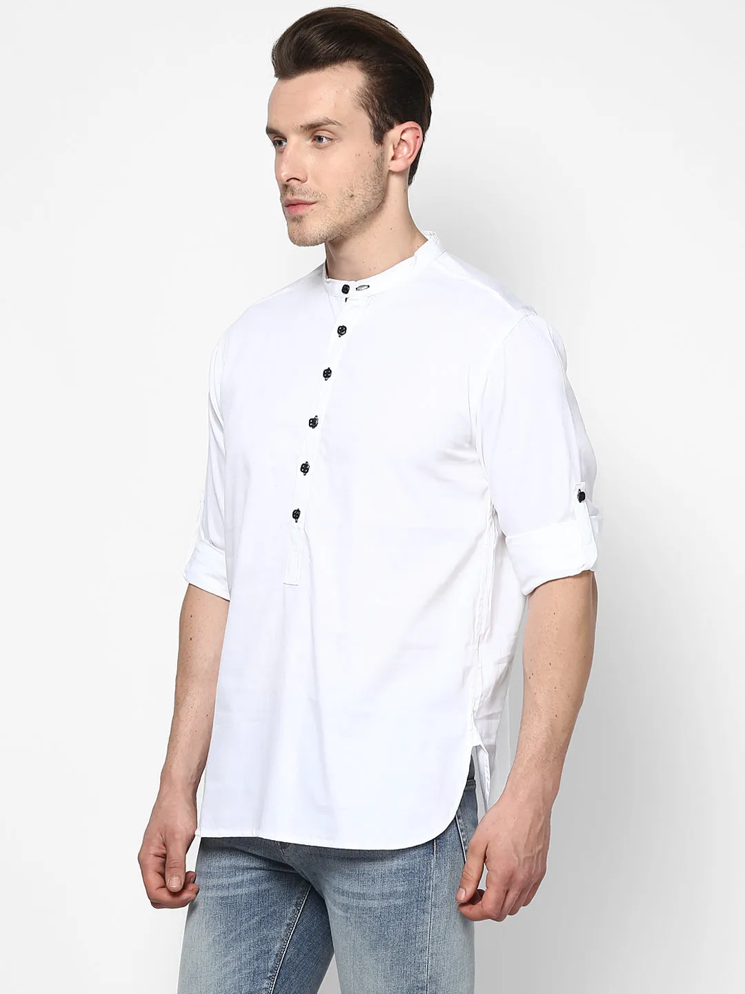 Men's White Pure Cotton Shirt Kurta - Even Apparels