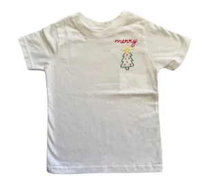 Merry and Christmas Tree Embroidered Tee