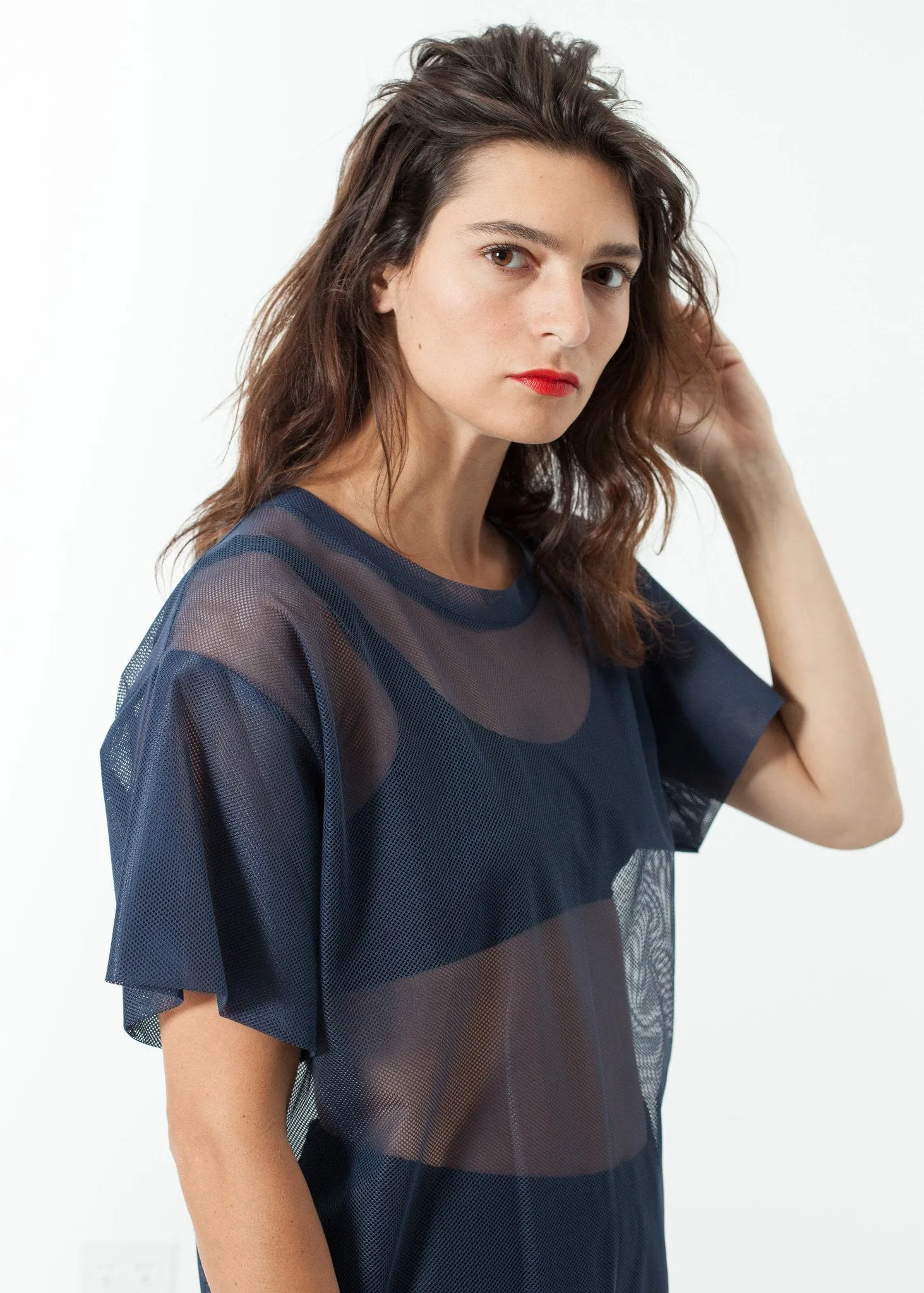 Mesh Over Tee in Navy