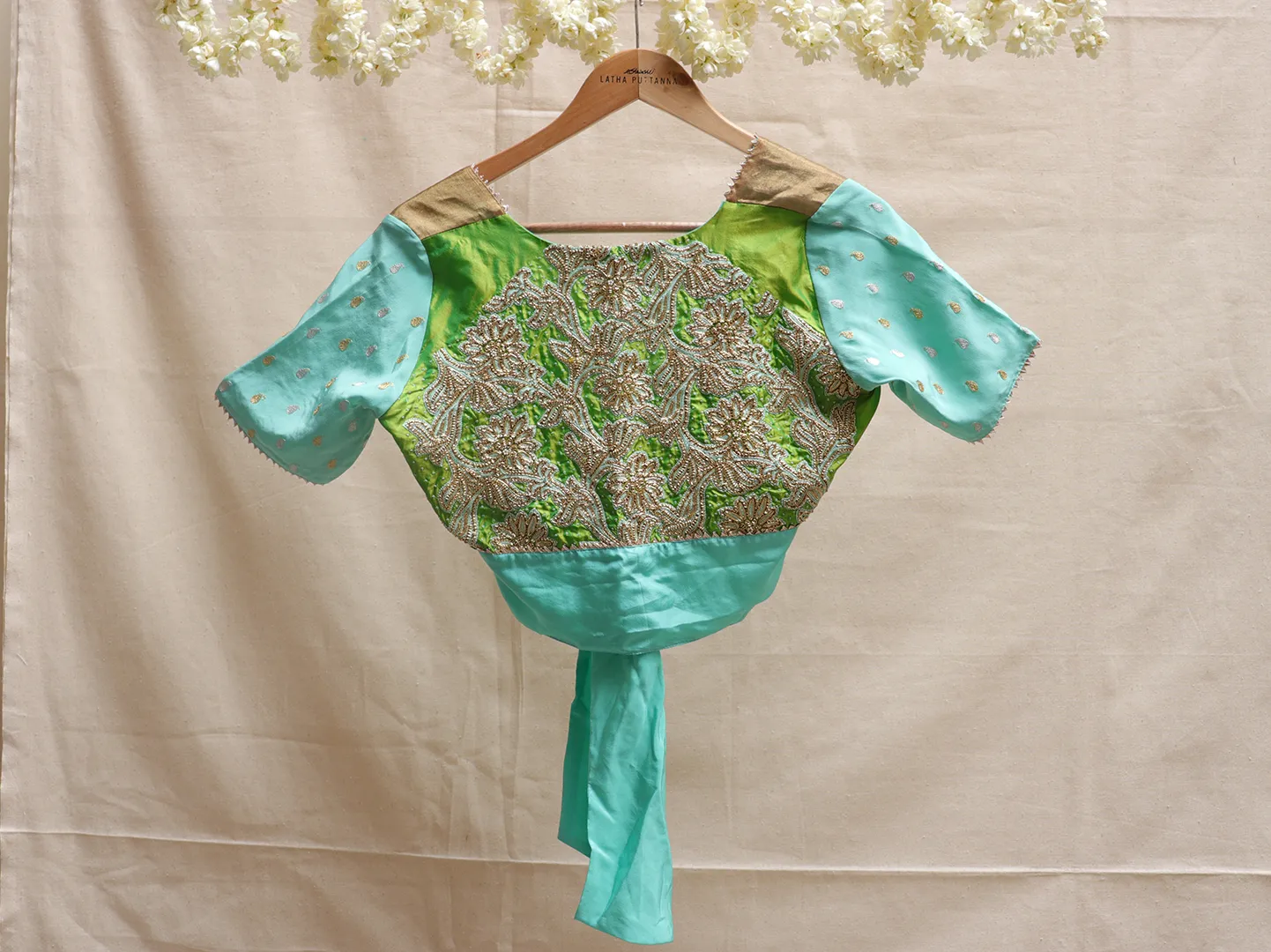 Mint Green crepe silk Hand embroidery blouse