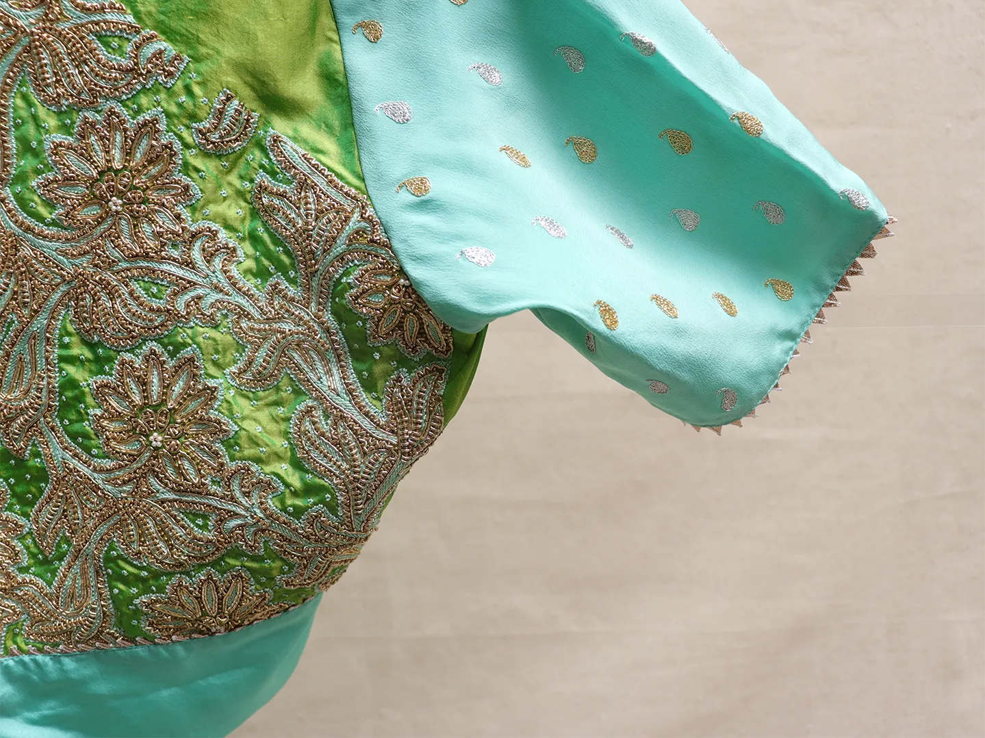 Mint Green crepe silk Hand embroidery blouse