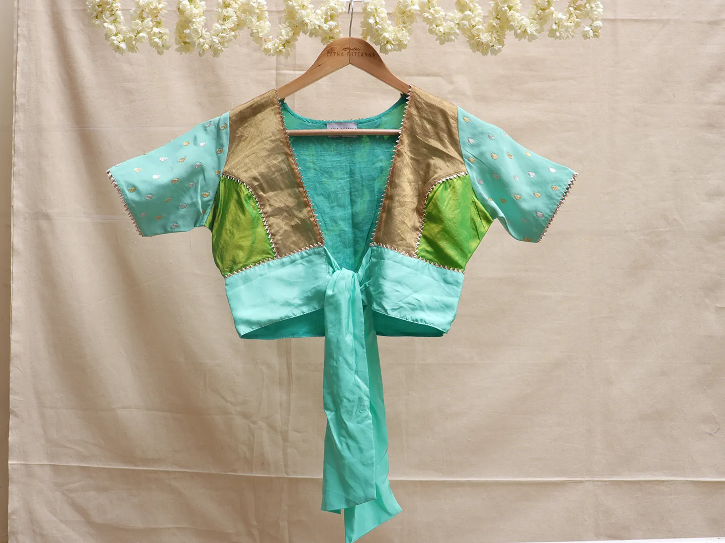 Mint Green crepe silk Hand embroidery blouse