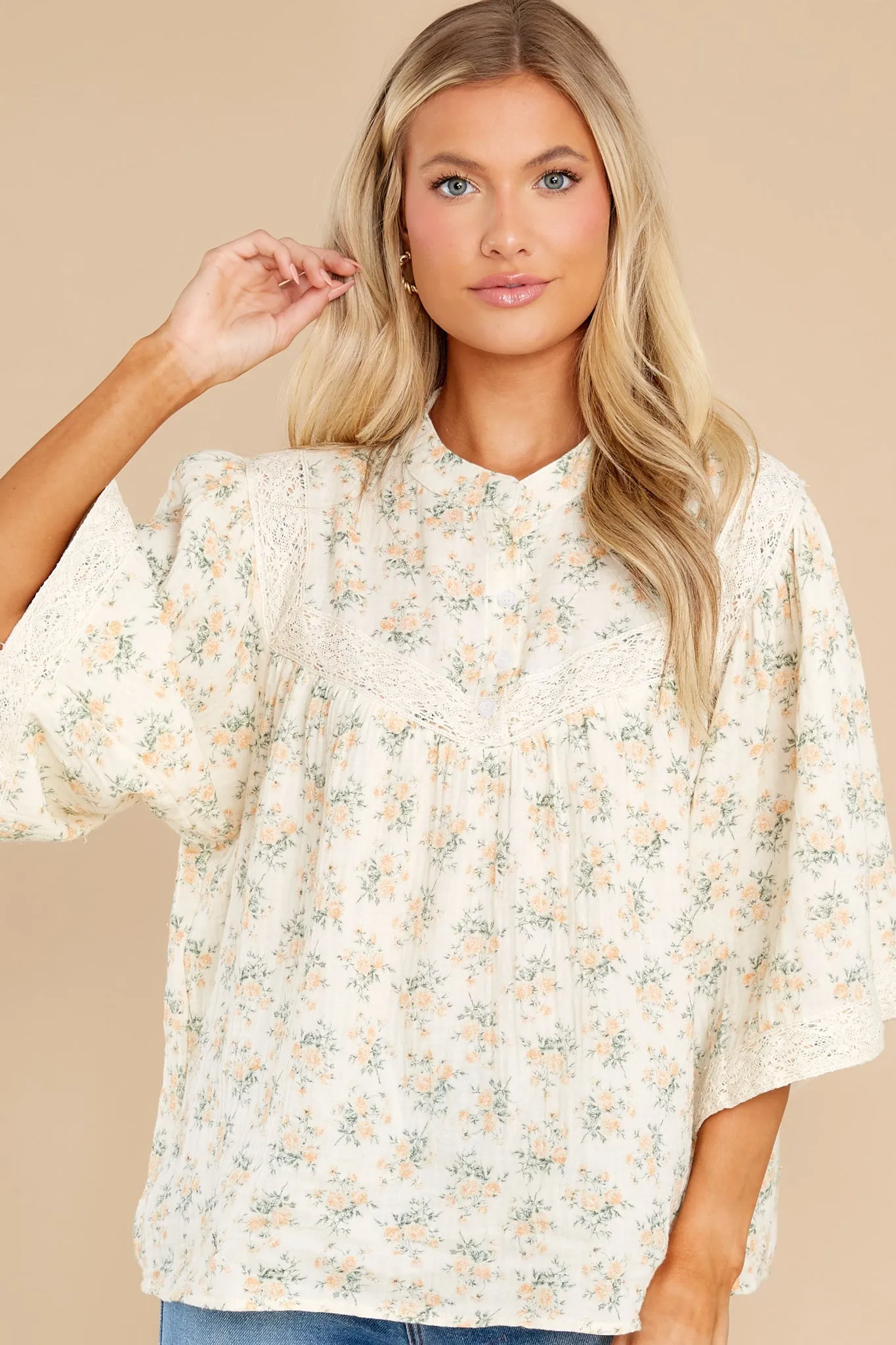 My Dearest Love Ivory Floral Print Top