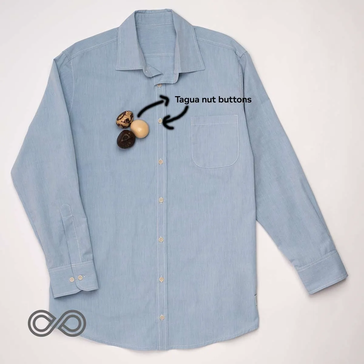 100% Organic Cotton Long-Sleeve Shirt by PARK PLACE with Biodegradable Nut Buttons (Plastic-Free)