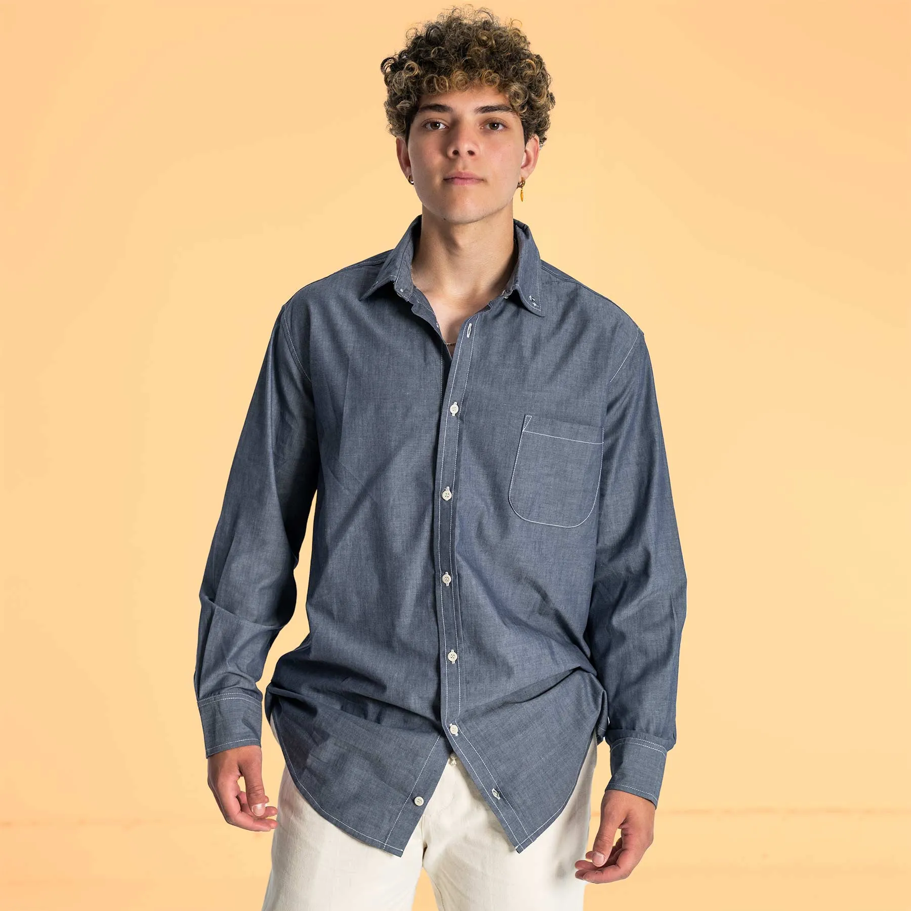 100% Organic Cotton Long-Sleeve Shirt by PARK PLACE with Biodegradable Nut Buttons (Plastic-Free)