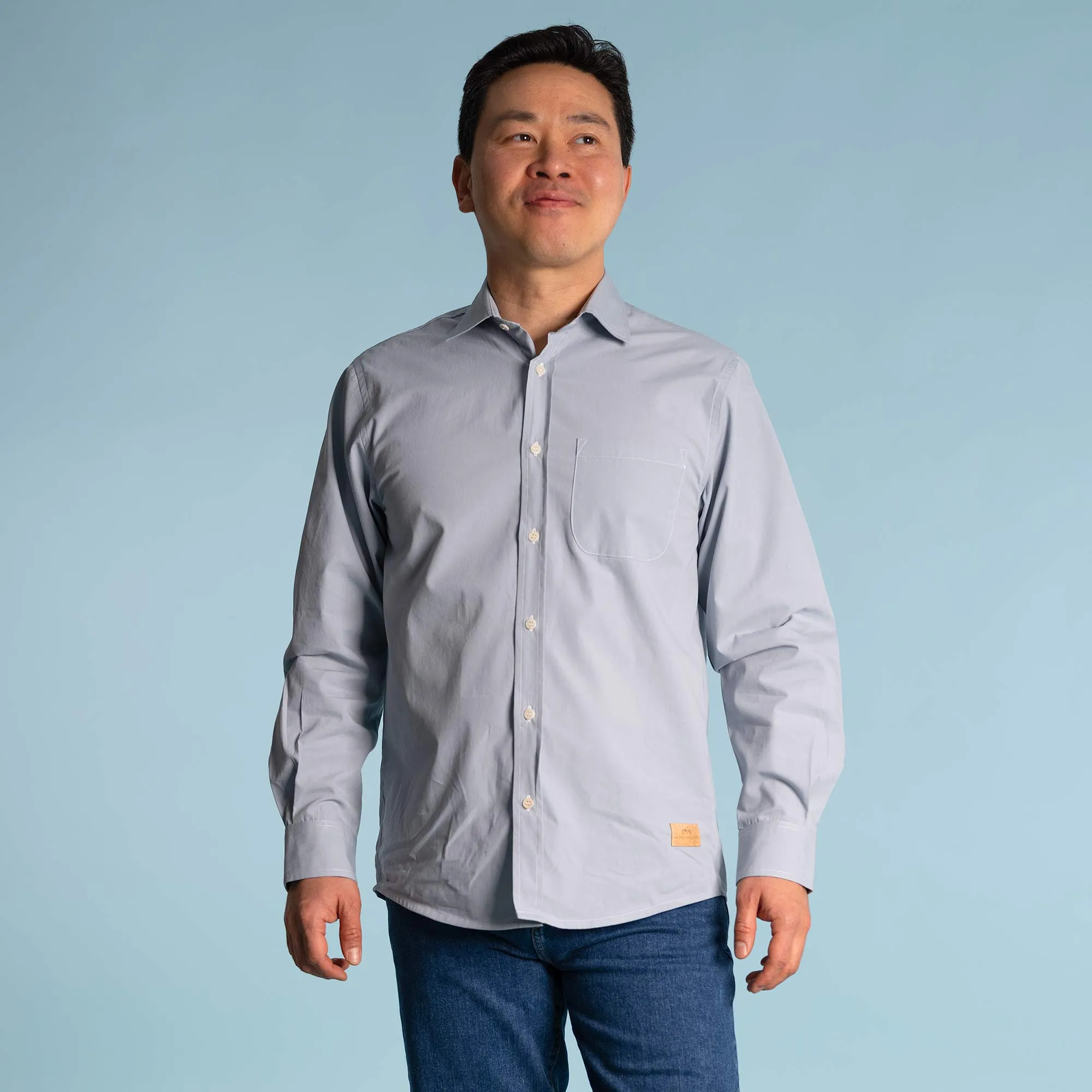 100% Organic Cotton Long-Sleeve Shirt by PARK PLACE with Biodegradable Nut Buttons (Plastic-Free)