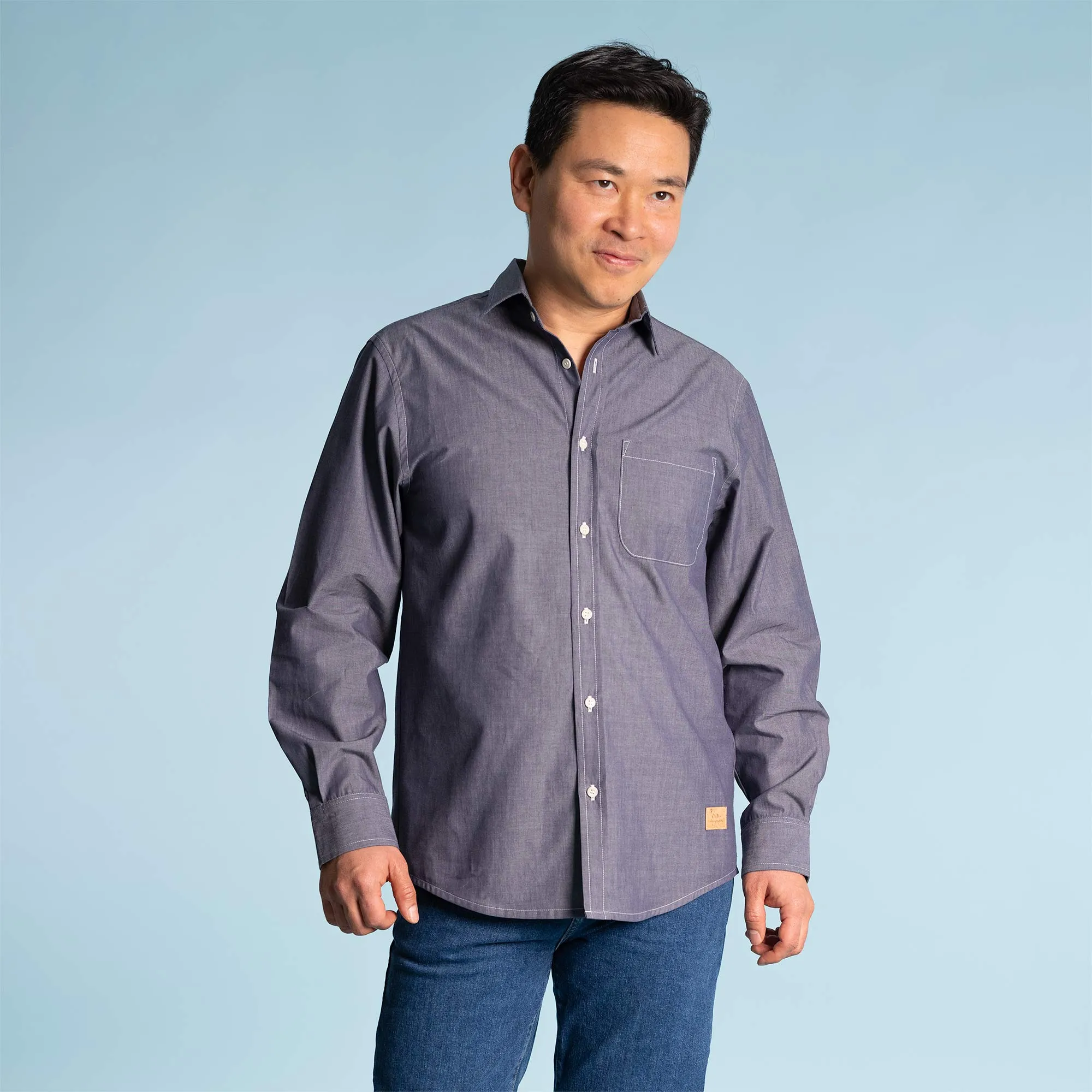 100% Organic Cotton Long-Sleeve Shirt by PARK PLACE with Biodegradable Nut Buttons (Plastic-Free)