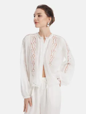 Pleated Hollow Embroidered Blouse