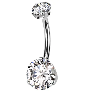 Prong Clear CZ Titanium Threadless Belly Button Ring