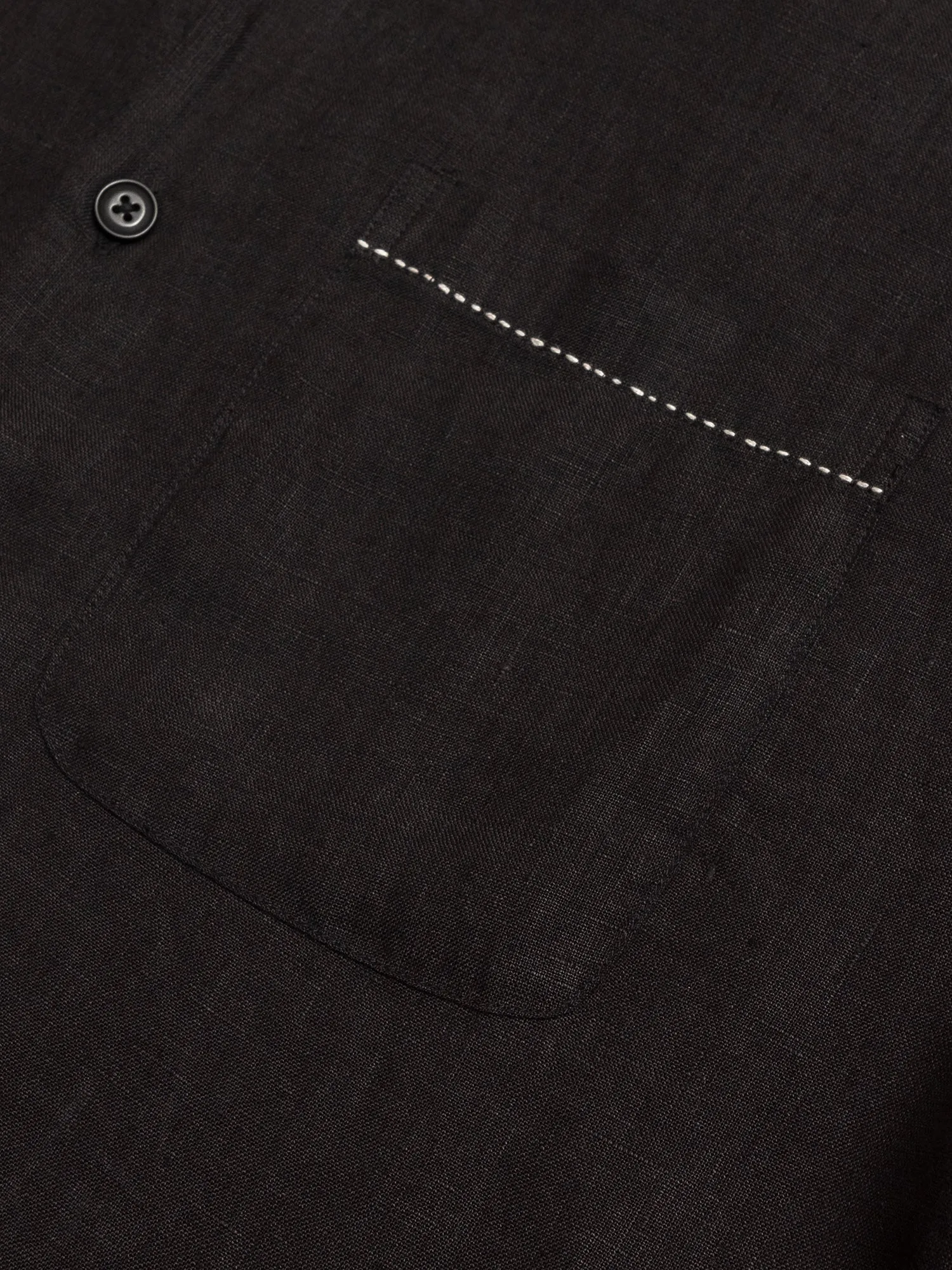 "Studio Embroidered" Loop Collar Shirt in Black Linen