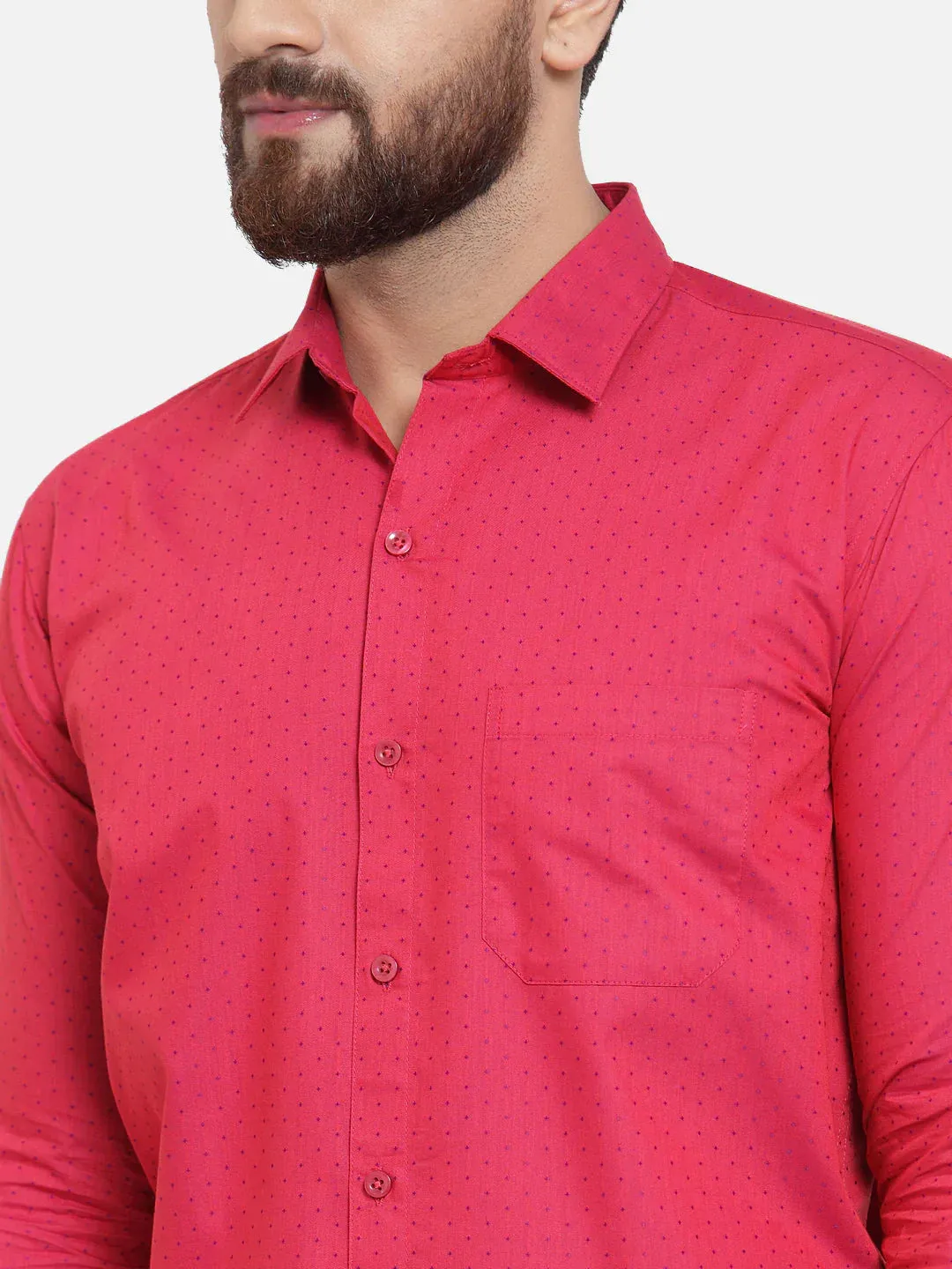 Red Men'S Cotton Polka Dots Formal Shirts