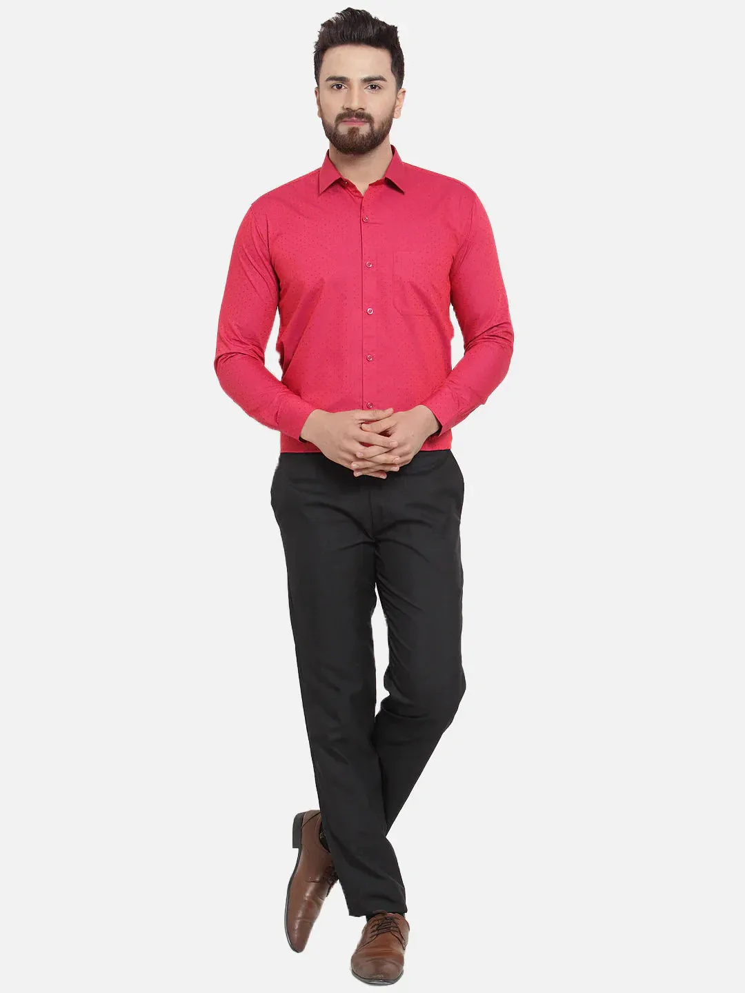 Red Men'S Cotton Polka Dots Formal Shirts