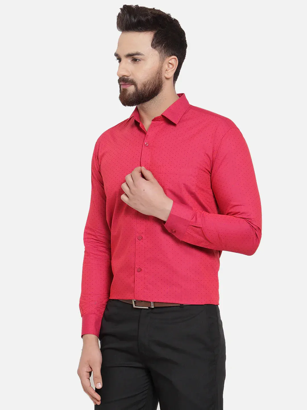 Red Men'S Cotton Polka Dots Formal Shirts