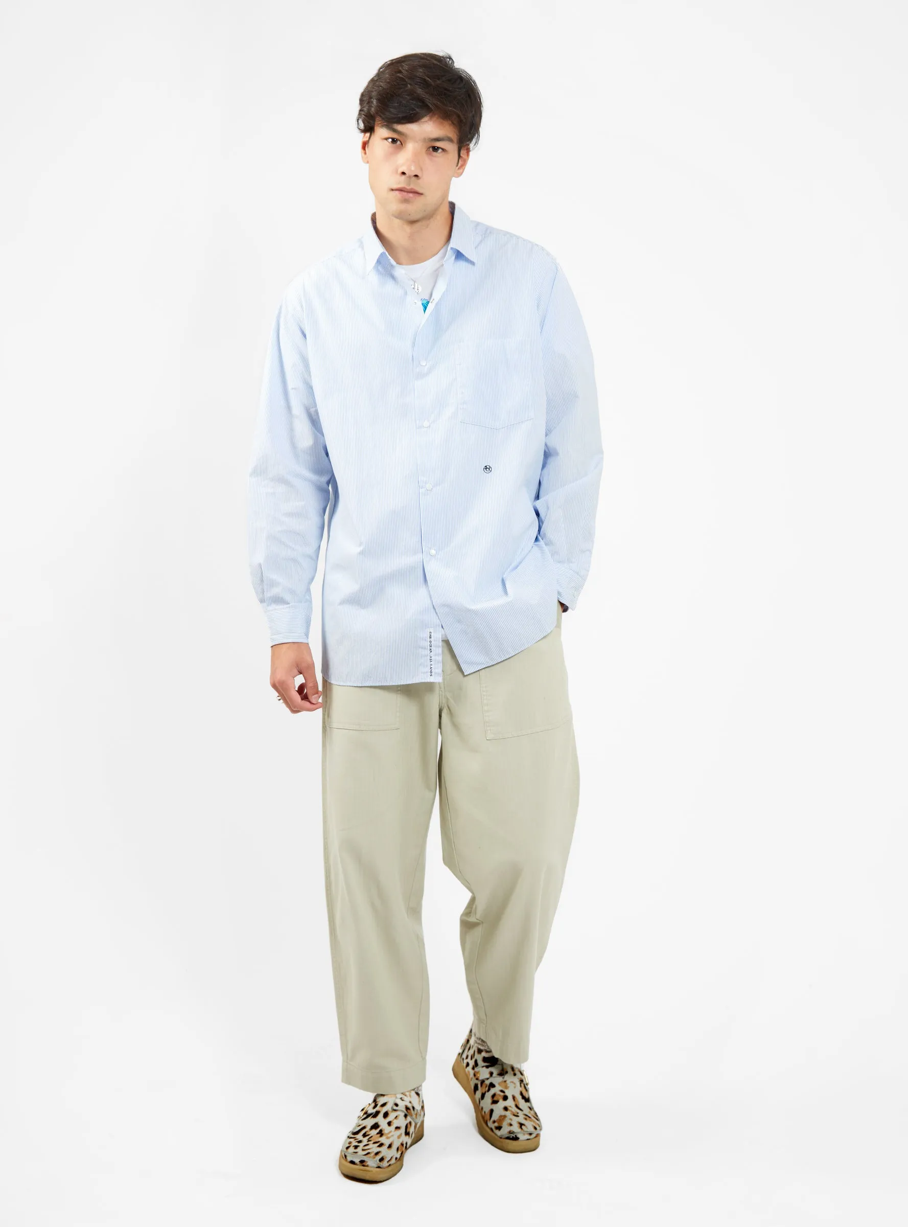 Regular Collar Wind Shirt Blue & White Stripe