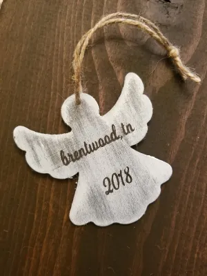 Rustic Customized/Personalized Wooden Christmas Ornament - Angel