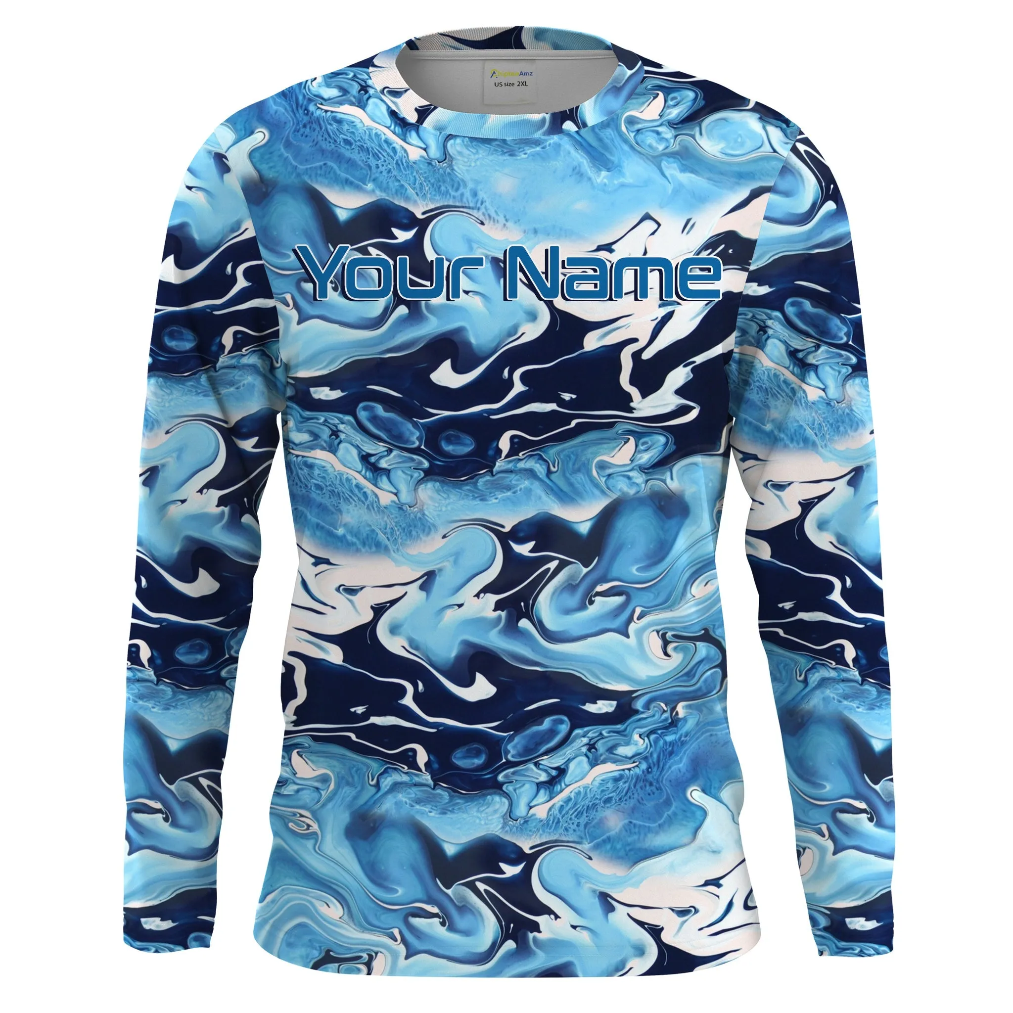 Sea wave camo Fishing Custom Sleeve Fishing Shirts, Saltwater Fishing Shirts