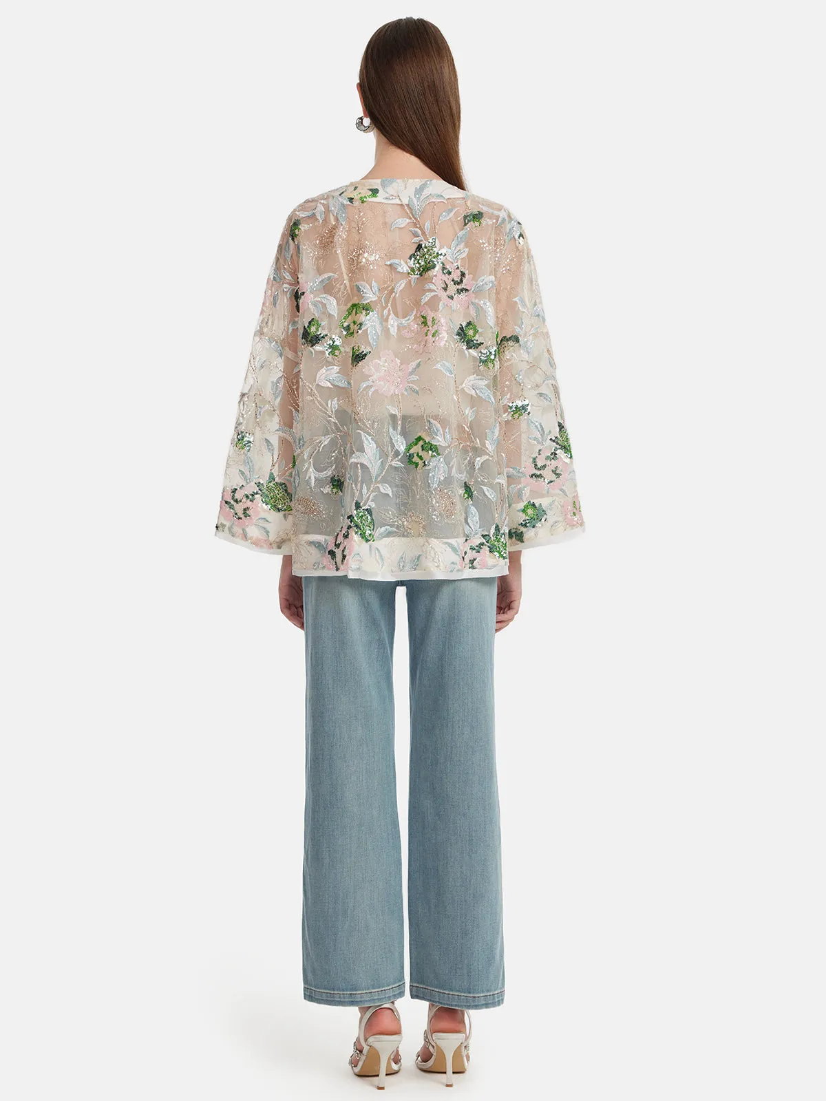 Sequin Floral Embroidered Shirt