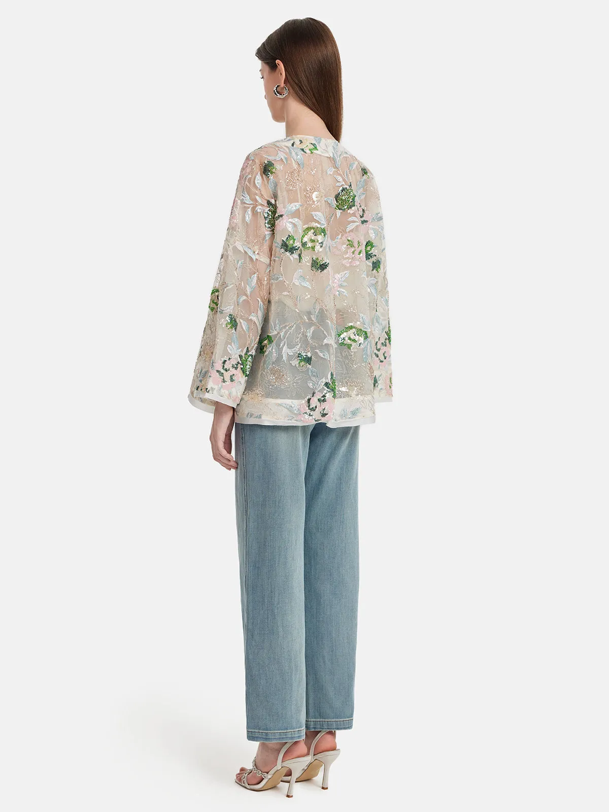 Sequin Floral Embroidered Shirt