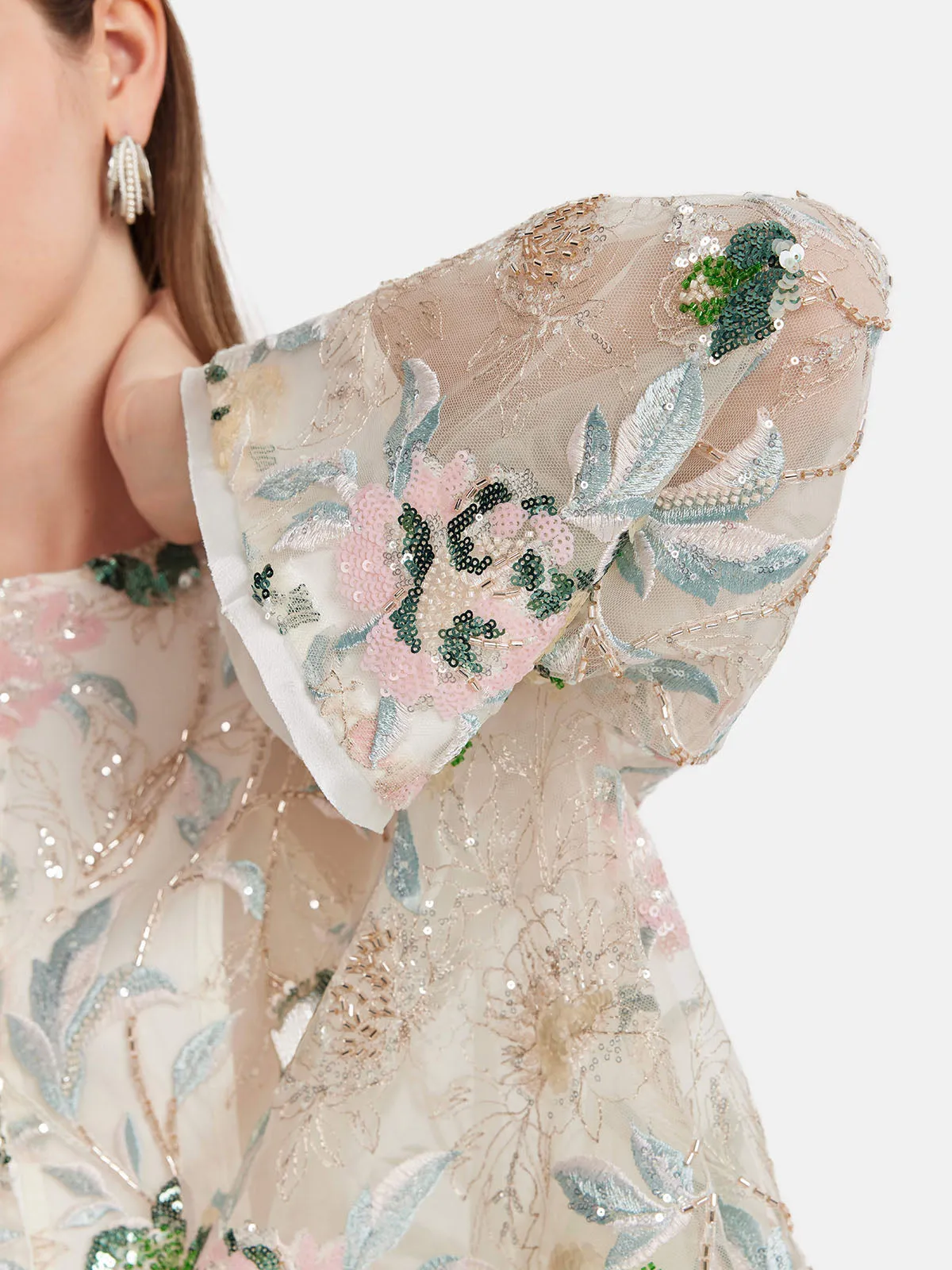 Sequin Floral Embroidered Shirt