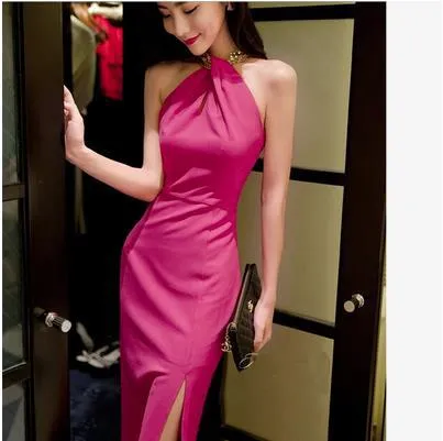 Small Dress New New Korean Style Elegant Sexy off-Shoulder Long Dress Slim Halter Dress Women