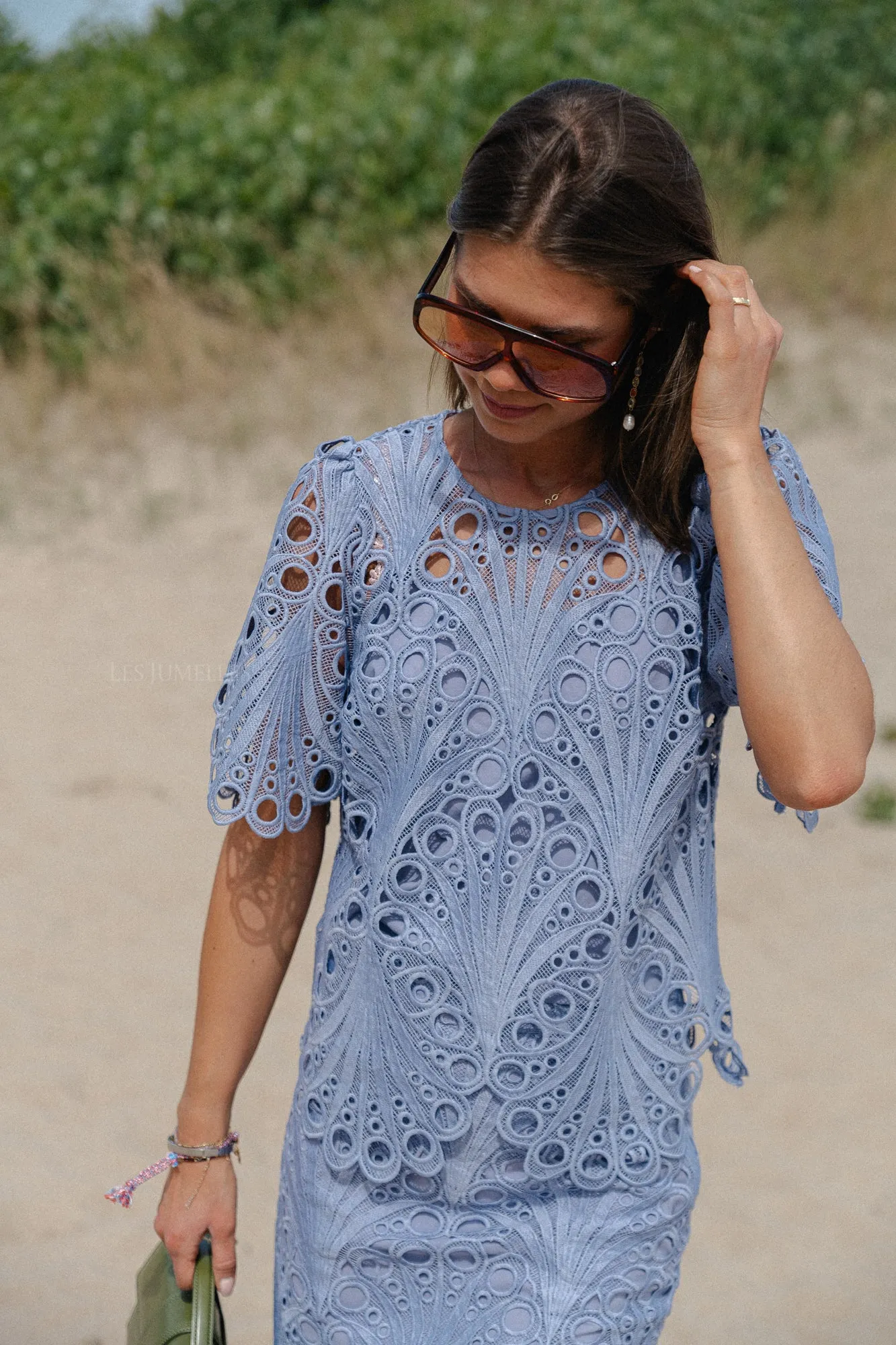 VIEden 2/4 o-neck lace top aleutian