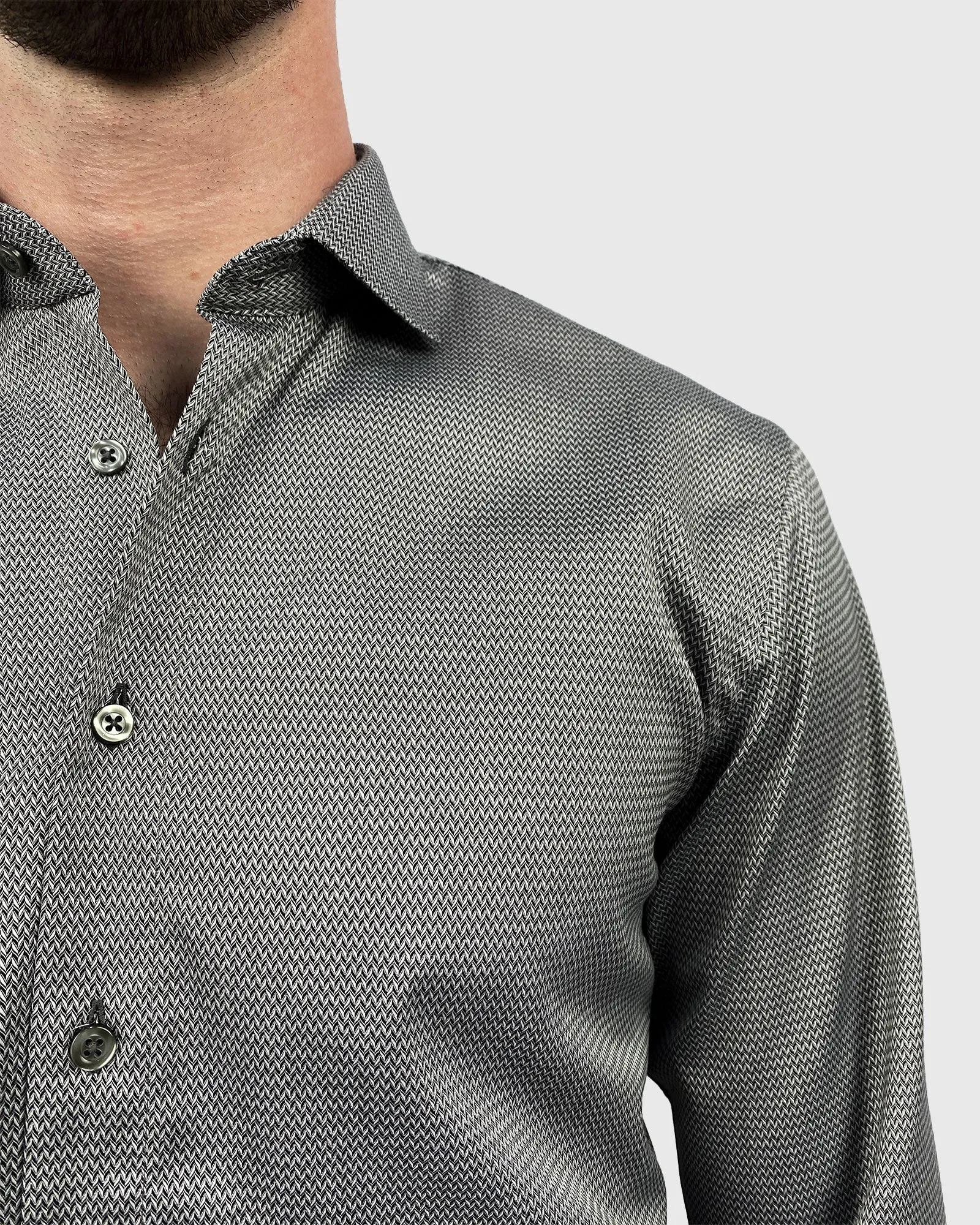 VINCENT & FRANKS S19CH0137 CHARCOAL HERRINGBONE TWILL SLIM SC SHIRT