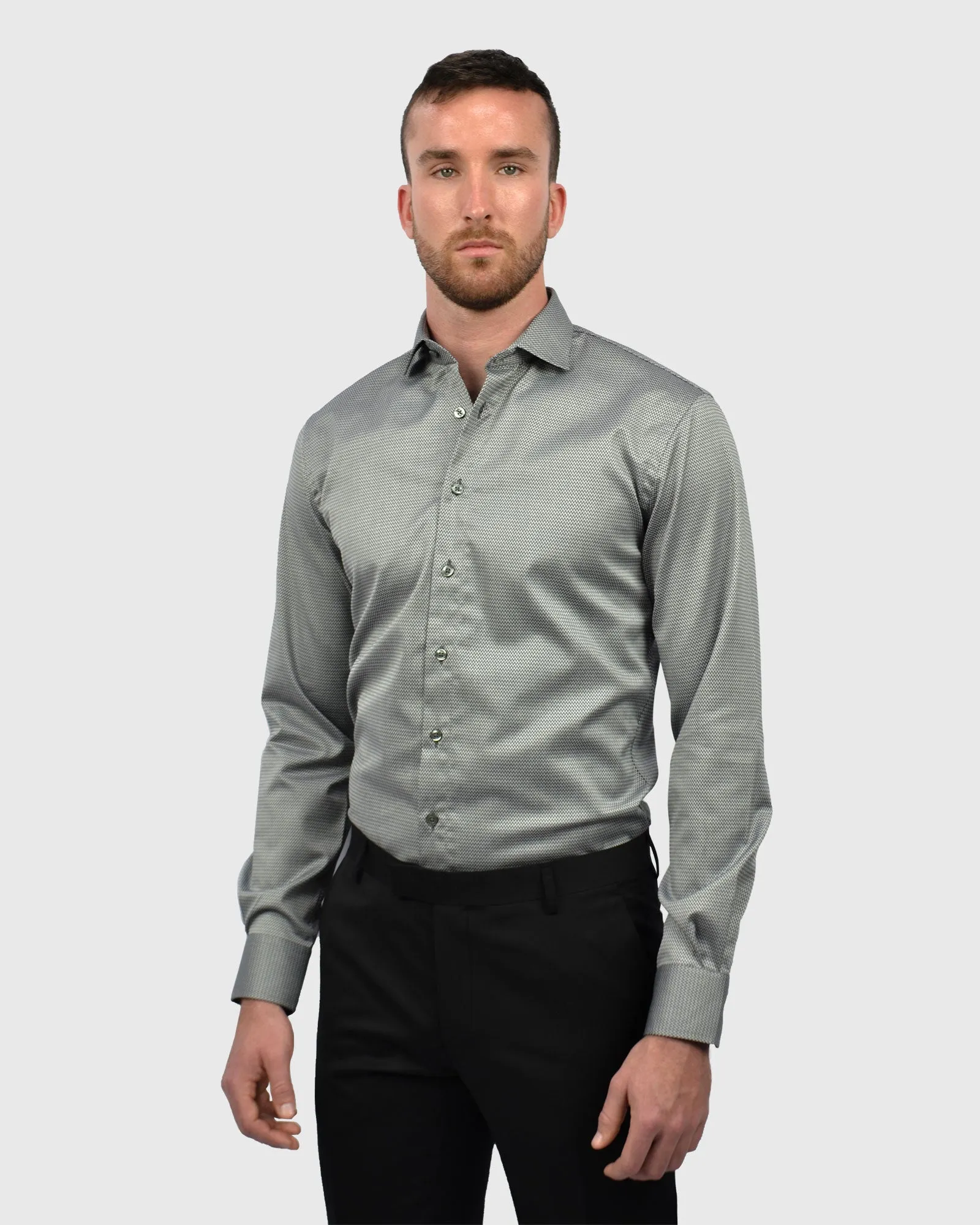 VINCENT & FRANKS S19CH0137 CHARCOAL HERRINGBONE TWILL SLIM SC SHIRT