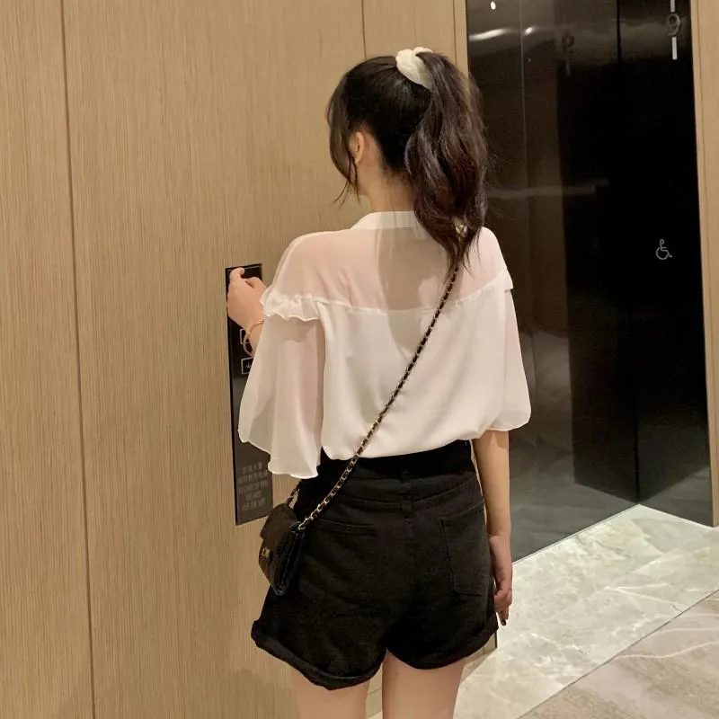 Women's Cute Gauze Spliced Chiffon Shirts